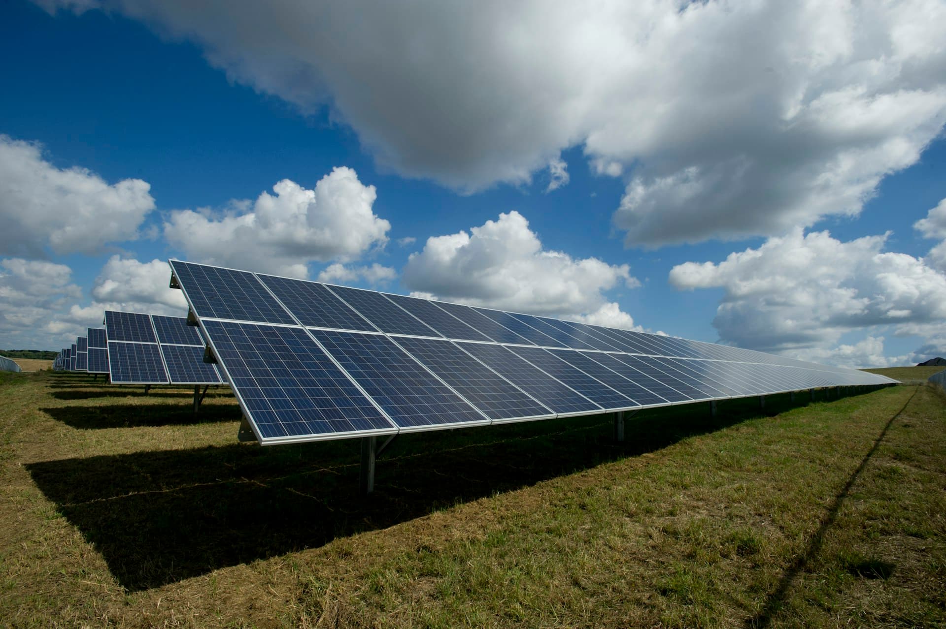 Solar panels under blue sky